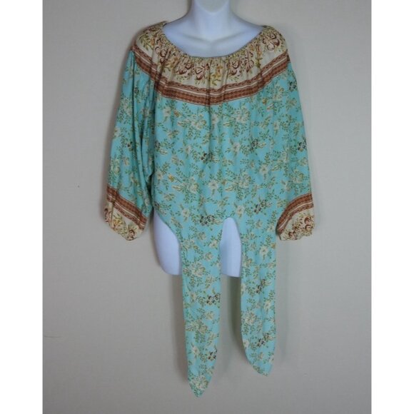 Umgee Women’s Boho Off Shoulder Floral Top Sz M Tie Front Peasant Blouse - Picture 3 of 11